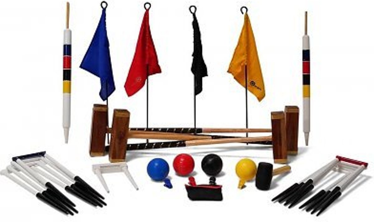 Meester Croquet set, 4 persoons, 16 mm stalen poorten, kunststof ballen, club-kwaliteit-Geen