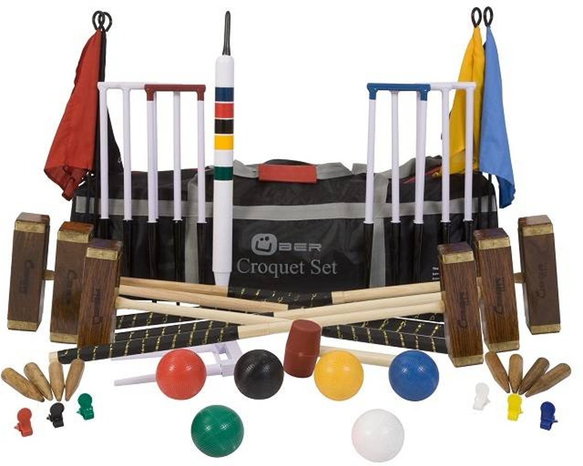 Meester Croquet set, 6 persoons, ultieme set, 16 mm dikke poorten, 16 oz kunststof ballen, absoluut top.-Croquet Tas