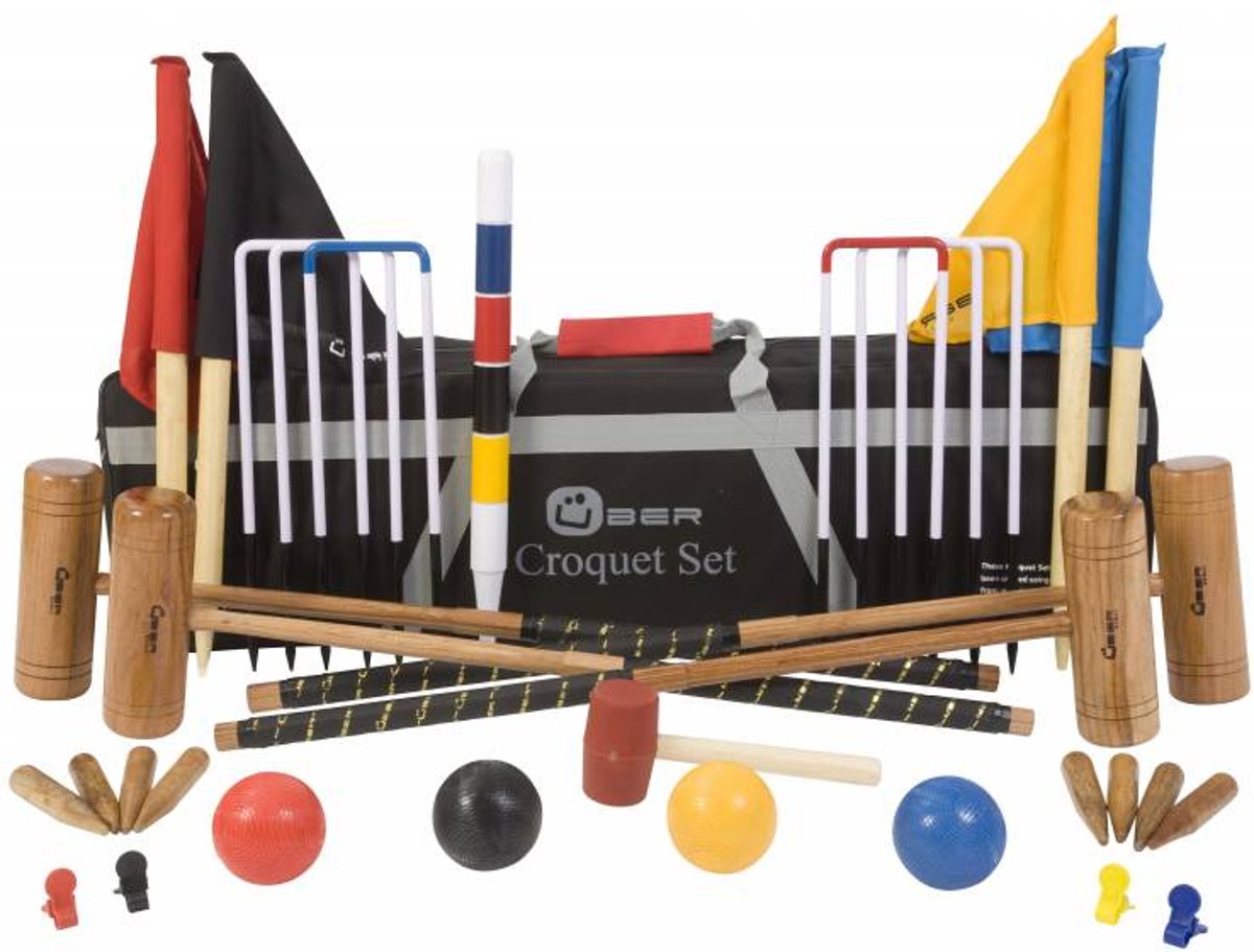 Professionele Croquet set, 4-persoons, unieke kunststof ballen, sterke stalen poorten-Luxe Tas