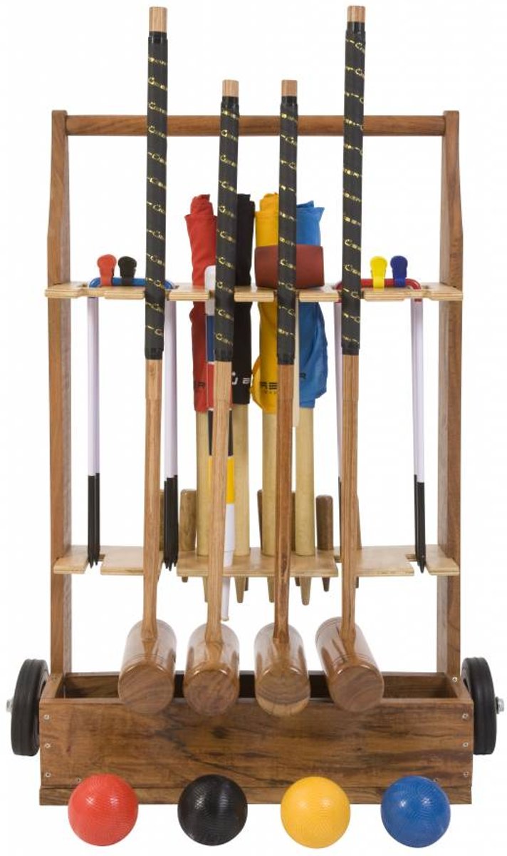 Professionele Croquet set, 4-persoons, unieke kunststof ballen, sterke stalen poorten-Trolley