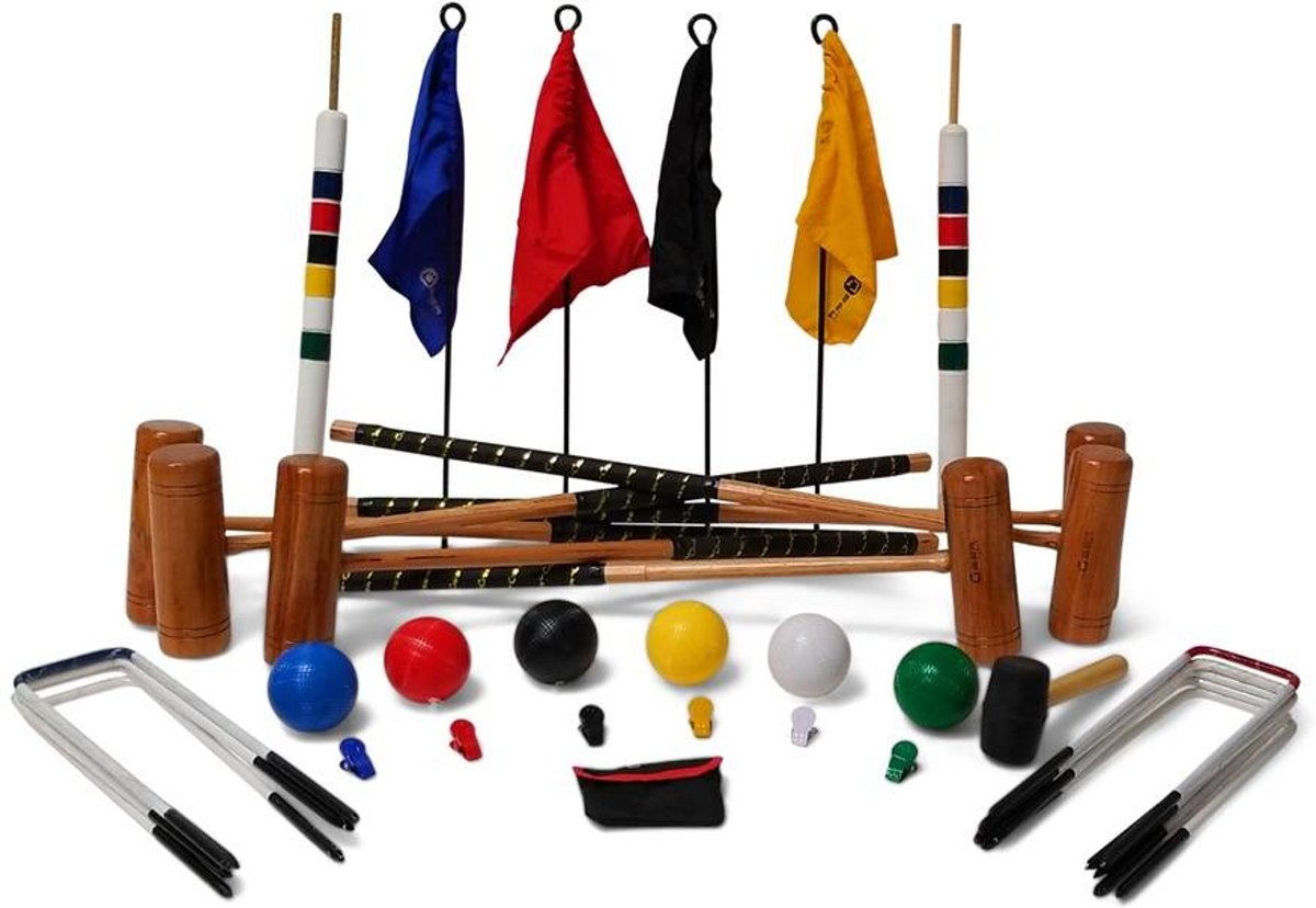 Professionele Croquet set, 6 persoons, 11mm stalen poorten, kunststof ballen-Geen tas