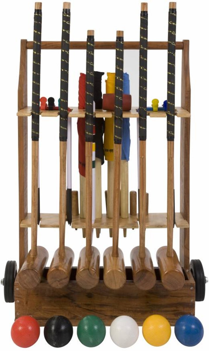 Professionele Croquet set, 6 persoons, 11mm stalen poorten, kunststof ballen-Trolley