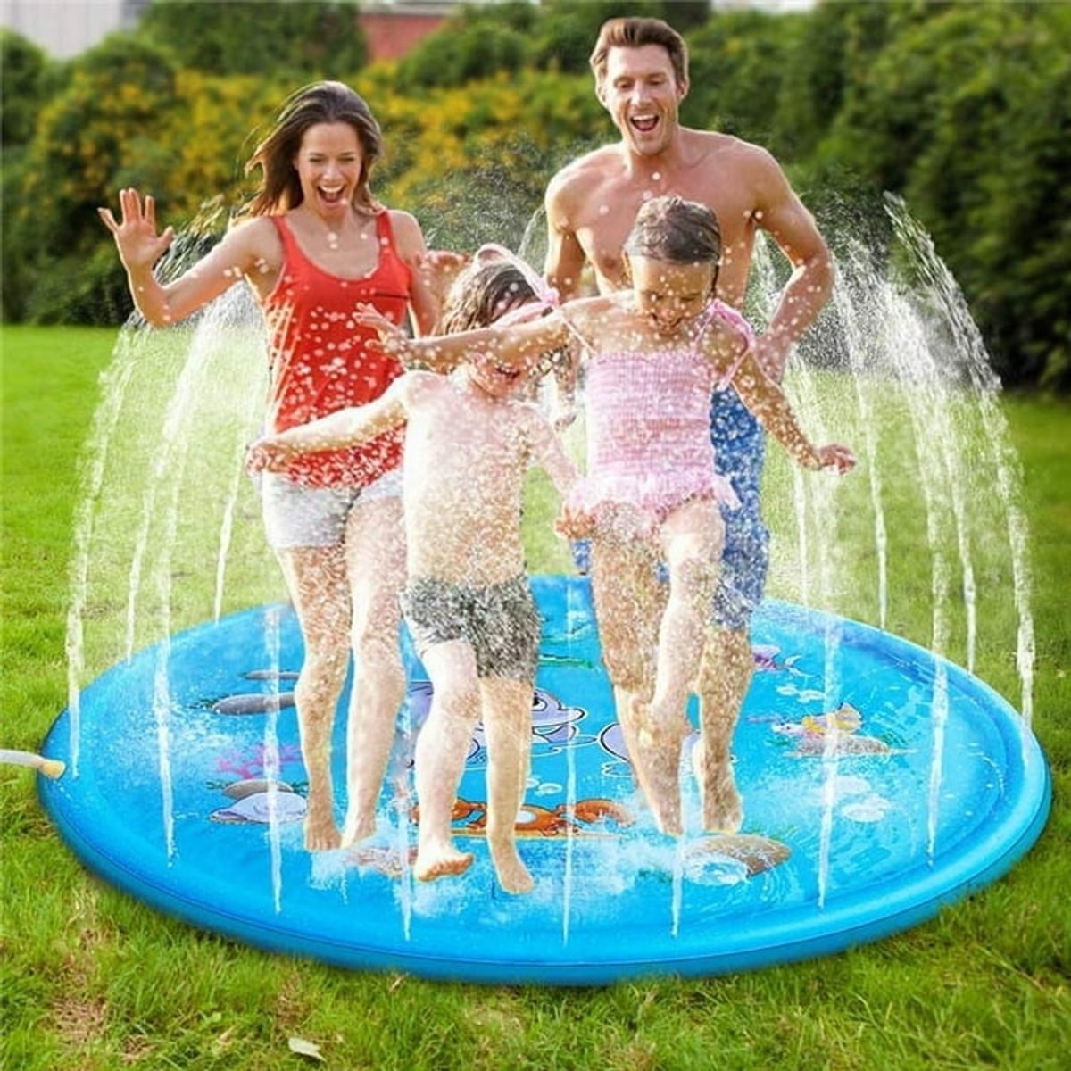 Reuze Water Speelmat 170cm - Met Spuitfunctie & Opblaasbaar Zwembad - Dolfijn Design - BPA-Vrij - Geschikt Voor 2-7 Jaar (Jongen/Meisje)