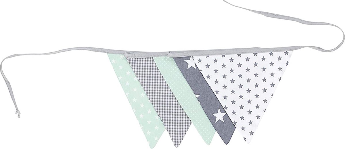 ULLENBOOM Slingers, decoratie voor kinderkamer, mint grijs, (5 vlaggen; 1,9 m,) Patchwork.