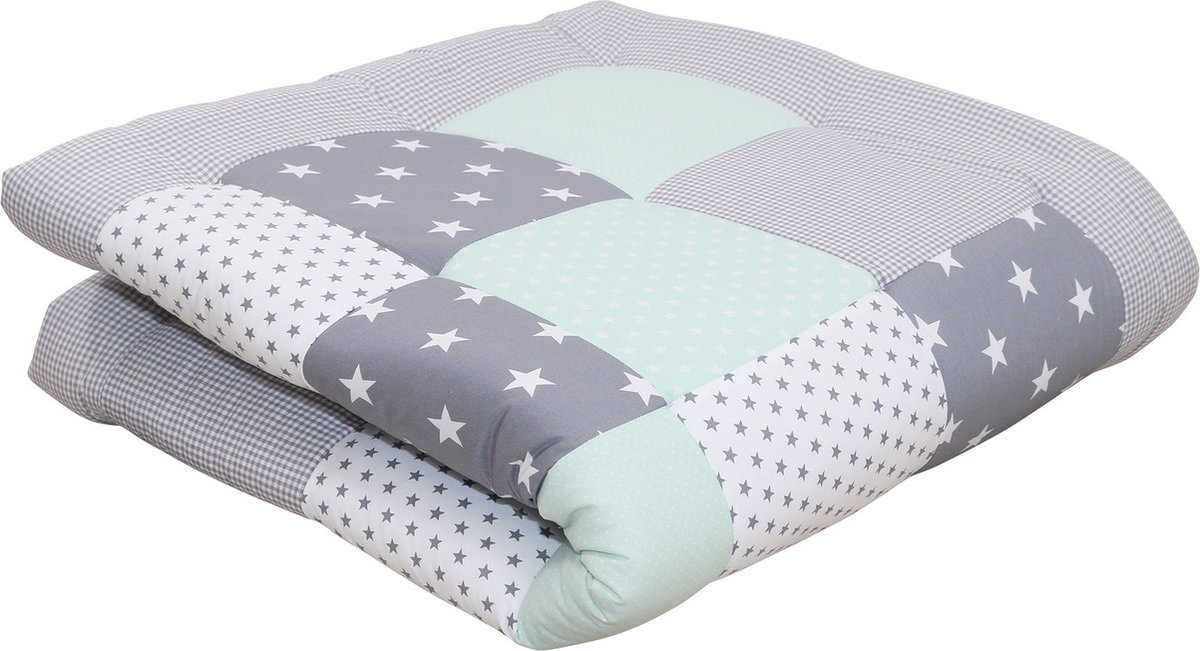 ULLENBOOM ® Baby speelkleed 120x120 cm gewatteerd mint grijs