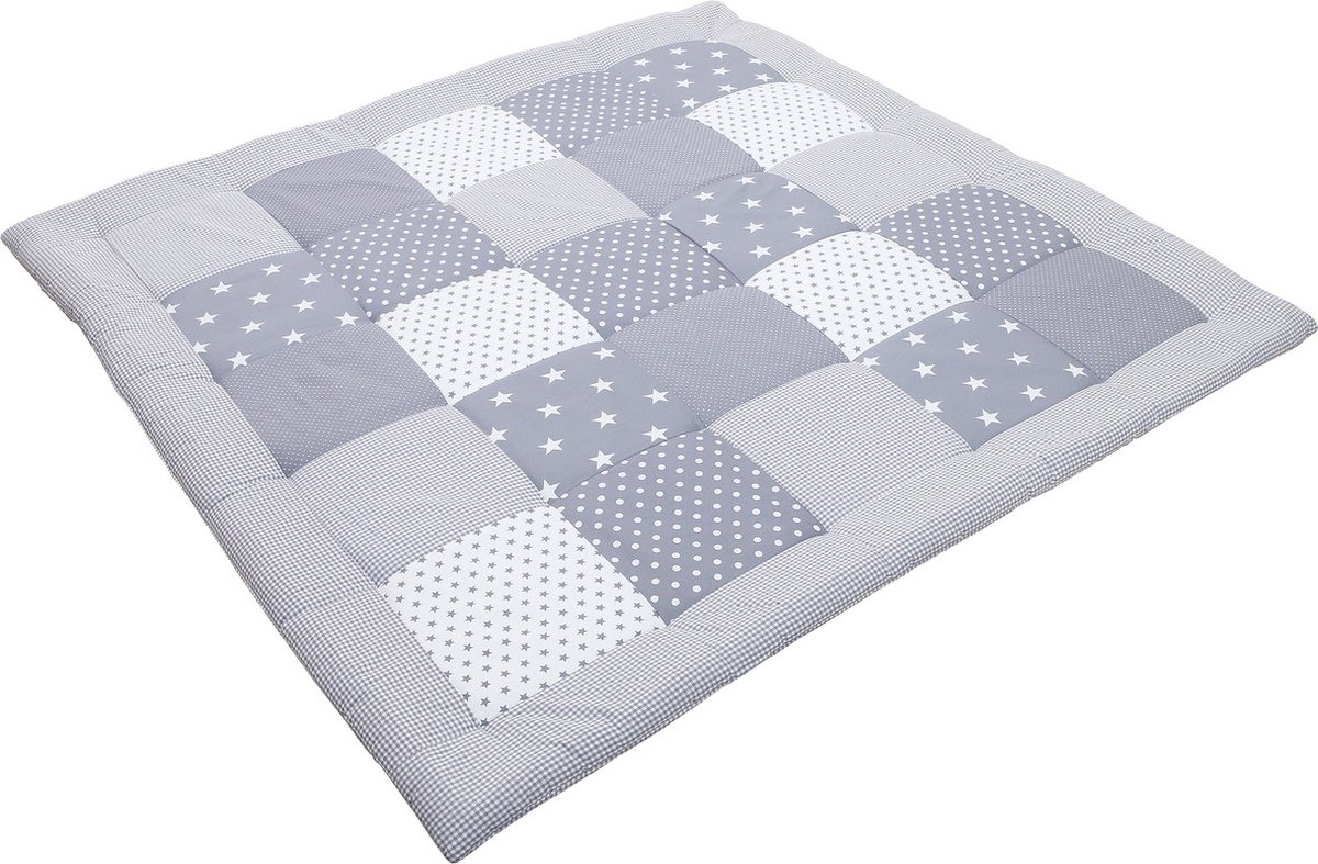 ULLENBOOM ® Baby speelkleed 120x120 cm gewatteerd sterren grijs