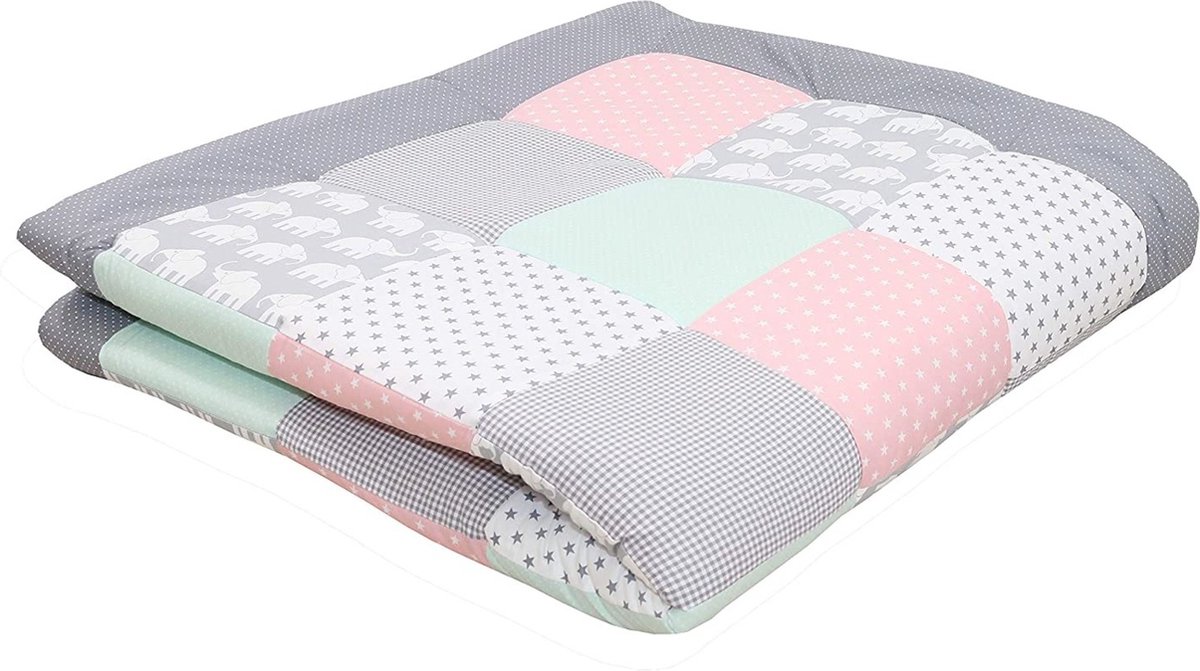 ULLENBOOM ® Babyspeelkleed, 140 x 140 cm, olifant, mint, roze