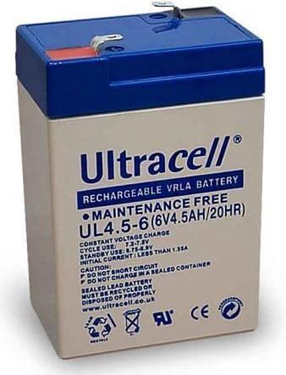 Ultracell UL VRLA Loodaccu 6V 4.5Ah - 4Ah - 3FM4.5 - UL4.5-6