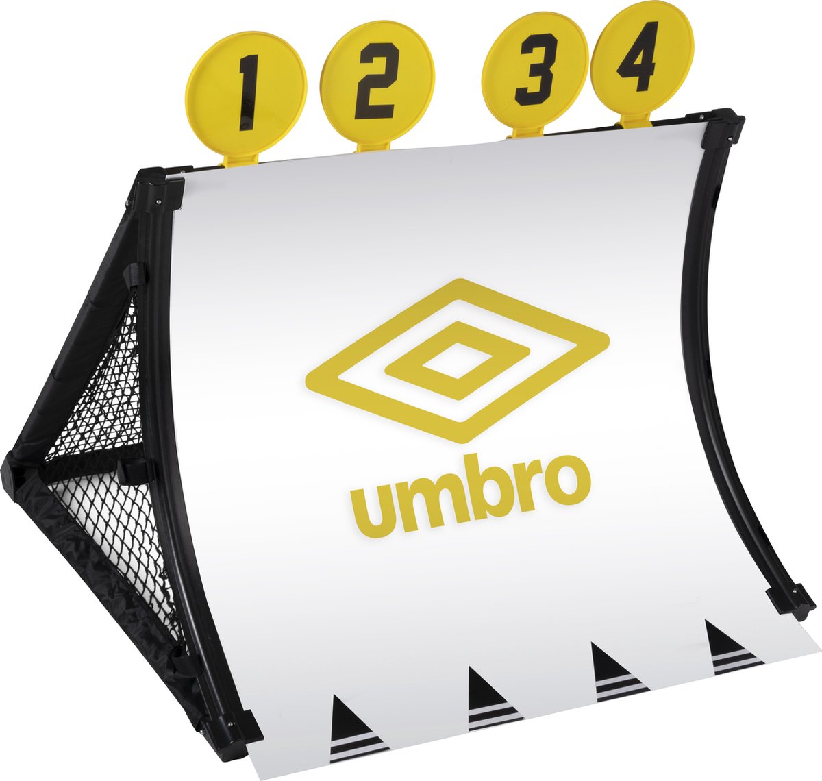 Umbro Voetbaltrainer 4-in-1 - Rebounder - Voetbaldoel - Schuine Wand - Richting Schieter - 75 x 58 x 78 CM - Zwart/Geel