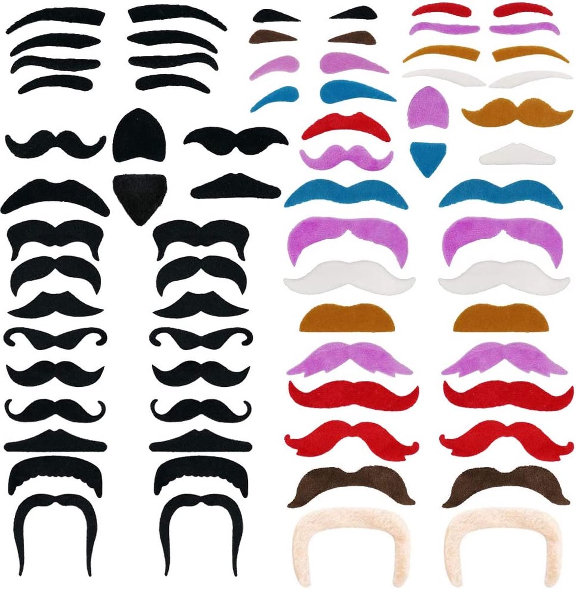 60-delige Set Feestsnorren en Nep Wenkbrauwen – Zelfklevende Snorren & Wenkbrauwen voor Feest, Carnaval, Maskerade en Kostuum