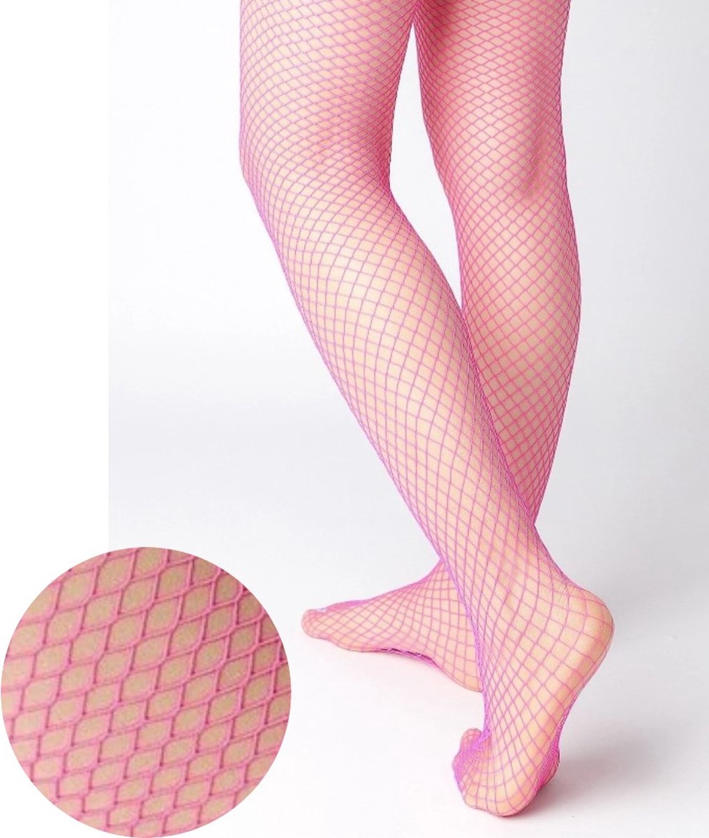 Gekleurde Stevige Visnet Panty - FLUO ROZE- Carnaval outfit - Netpanty - Visgraat panty - Fishnet Stockings - Visnetten kousen - Kamping Kitch - Foute Party - Carnavalskleding - Verkleden