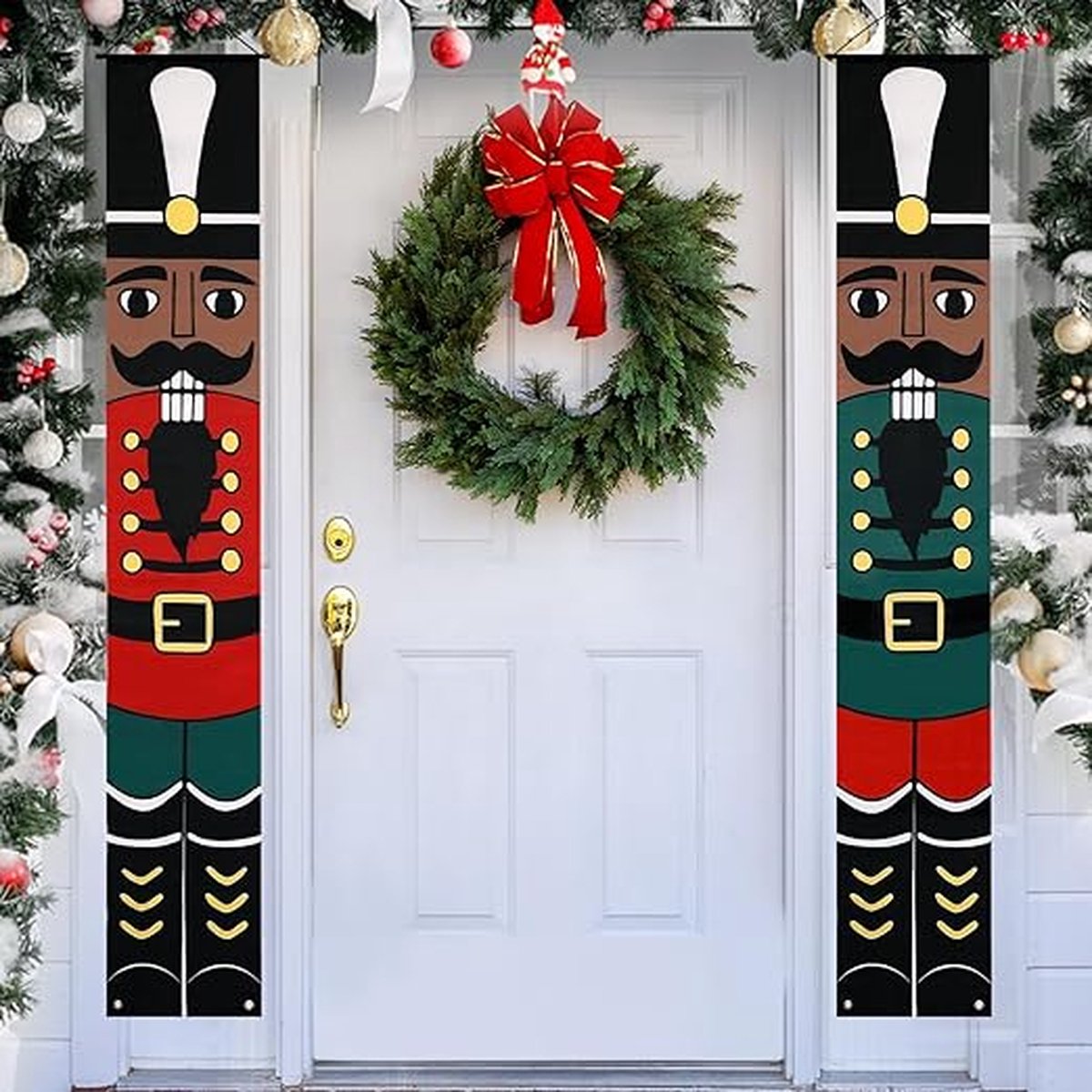 Kerstbanner voor Notenkraker 2 Stuks, 29 x 180 cm Kerstversiering Soldaat Deur Veranda Banner Deuropening Nieuwjaarsdecoratie Afro-Amerikaanse voor Kerstvakantie