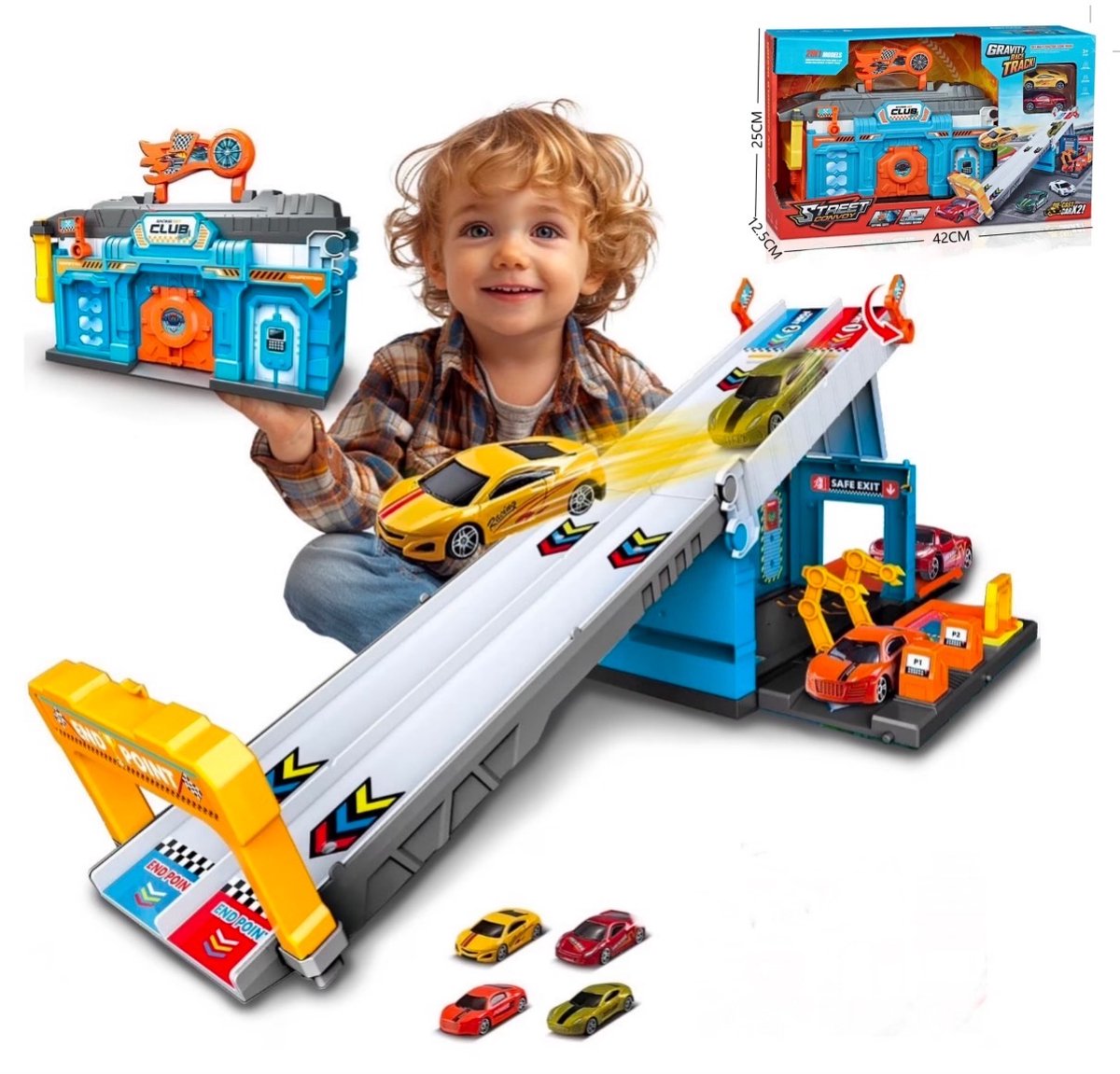 OODBLUE   met 5 Metalen Auto’s – 2-in-1 Autogarage & Opvouwbare Speelset – Met Draagkoffer – Perfect Cadeau voor Kinderen