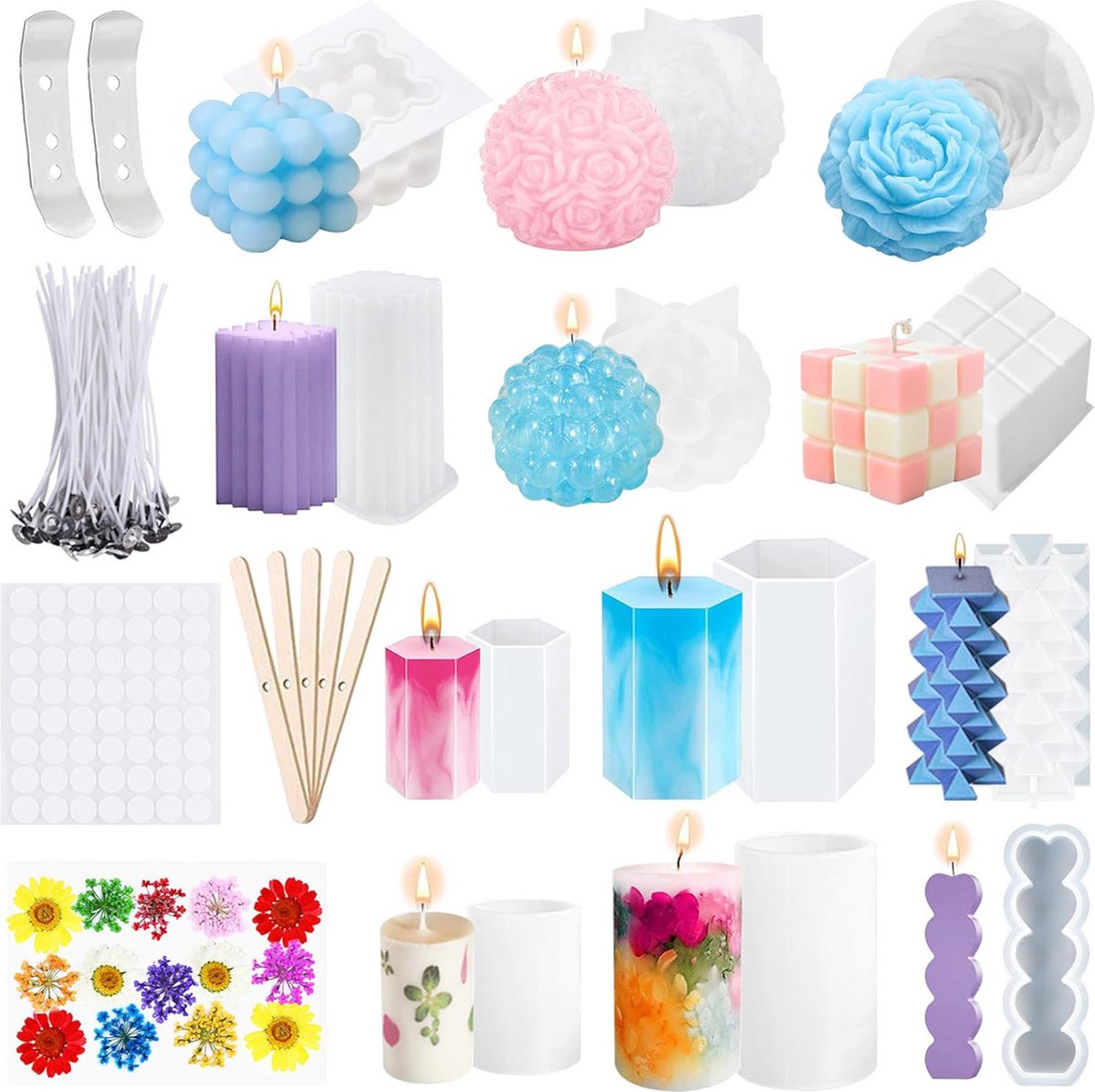 oCreon 3D Kaars Mallen - DIY Siliconen Vorm voor Kaarsen Gieten - Knutselornamenten