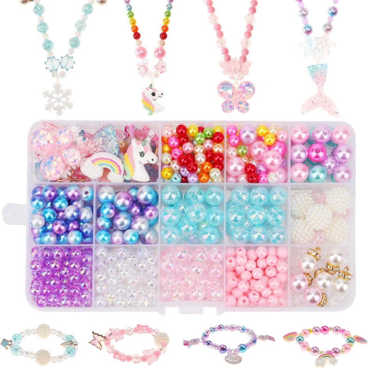 oCreon DIY Kralen Sieraden Maken - 400 Stuks - Meisjes Eenhoorn & Vlinder Ketting/Armband Kit