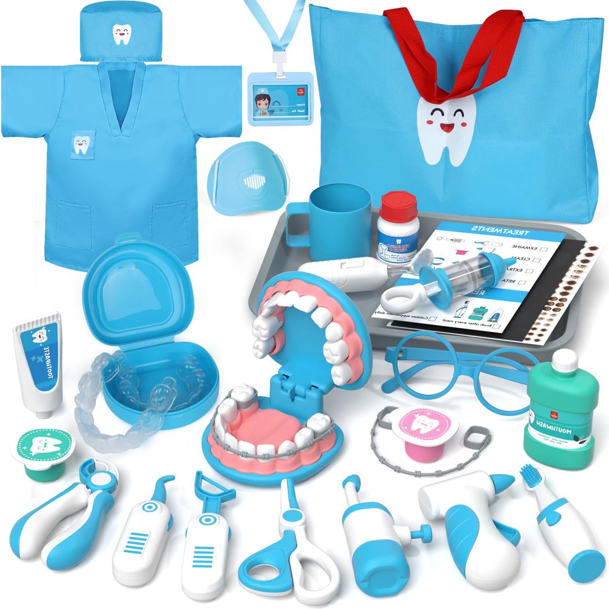 oCreon Doktersset voor Kinderen - Tandartsspeelgoed met Kostuum - Rollenspel voor 3-8 Jaar Oud