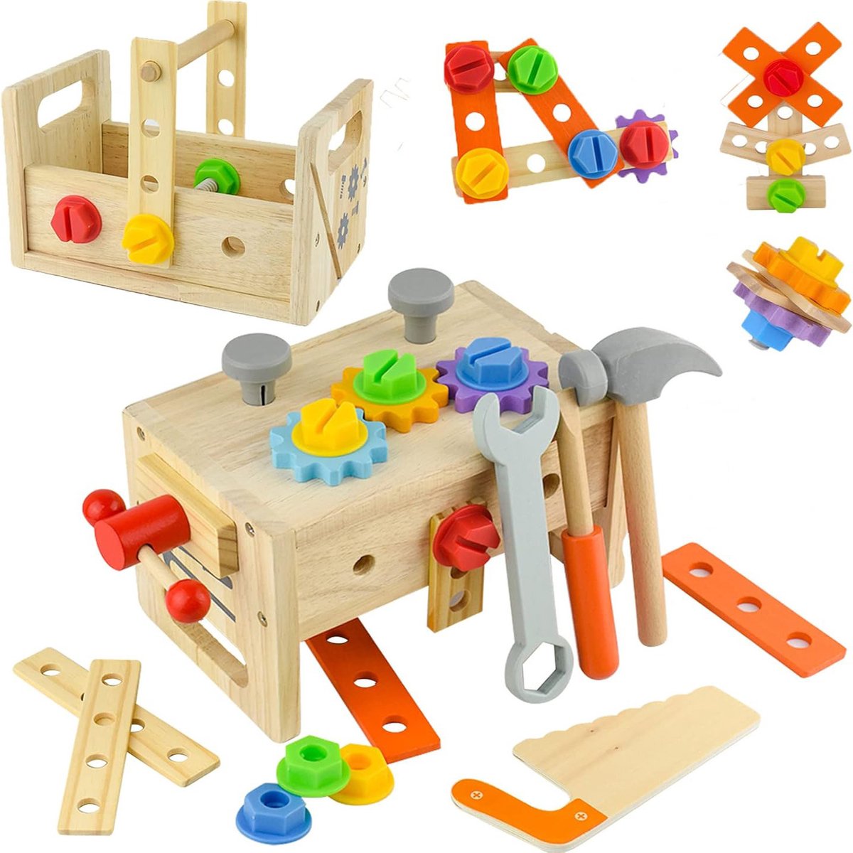 oCreon Houten Speelgoed Tool Set - 24-delige Tool Box STEM Bouw Speelgoed voor Peuters 2-6 Jaar