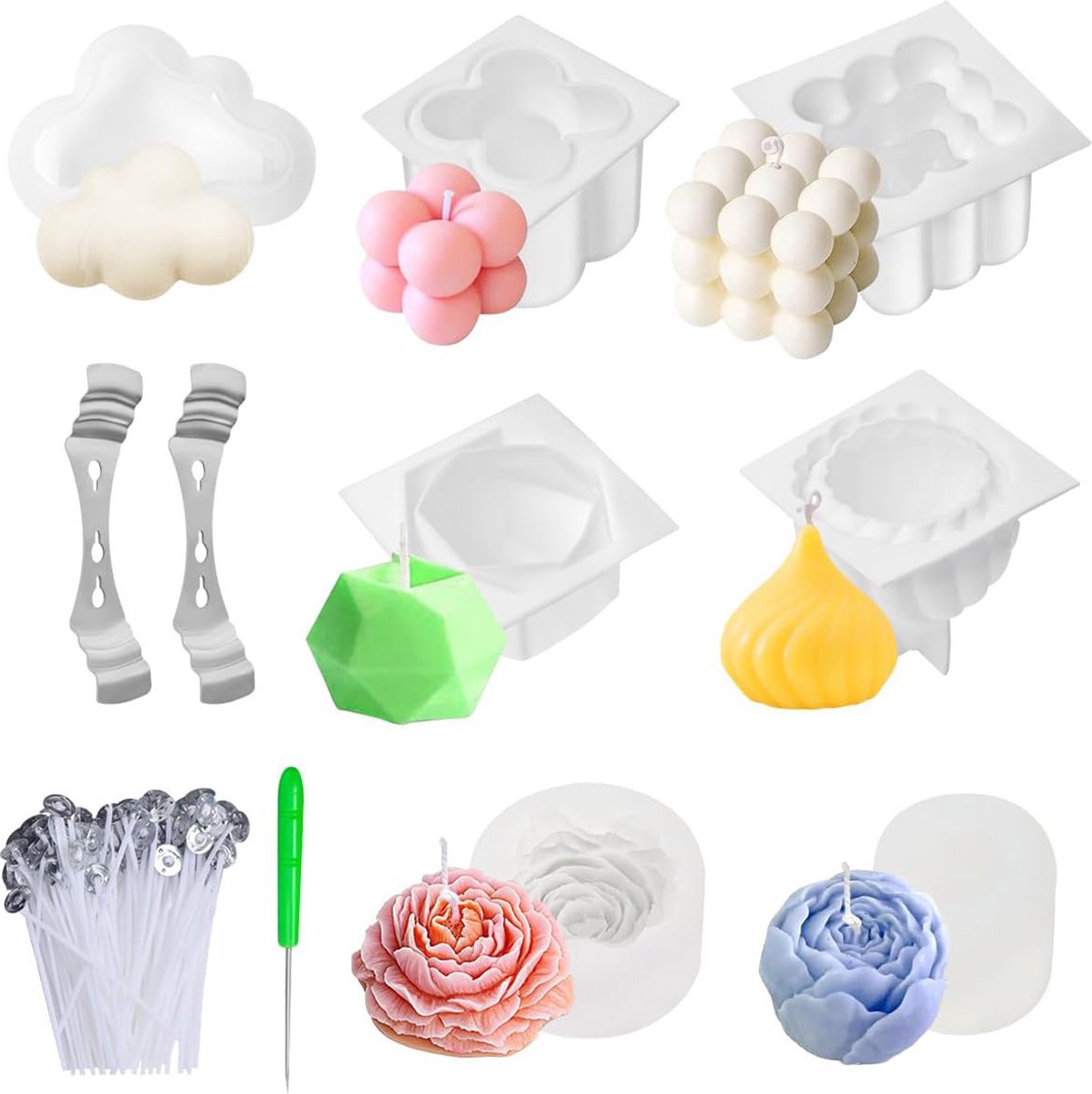 oCreon Kaarsenvorm 7 Stuks - DIY Siliconen Vormen om Kaarsen te Gieten - Bubbel & Kit Set