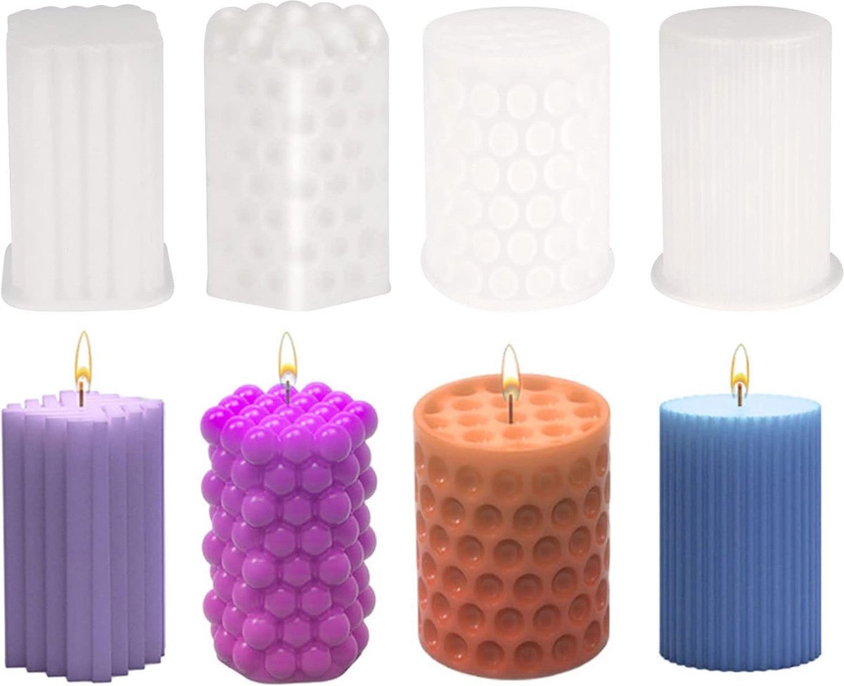 oCreon Kaarsvorm Siliconen 4 Stuks - 3D Vormen voor Gieten - Handgemaakte Zeep & Geurkaarsen