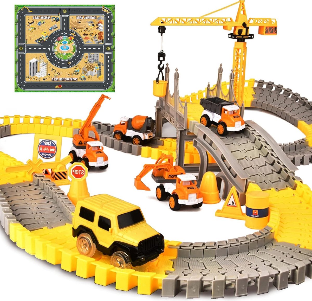 oCreon   Set voor Kinderen 180 Stuks - Constructie Raceauto Trackset Cadeau voor Jongens 3-6 Jaar