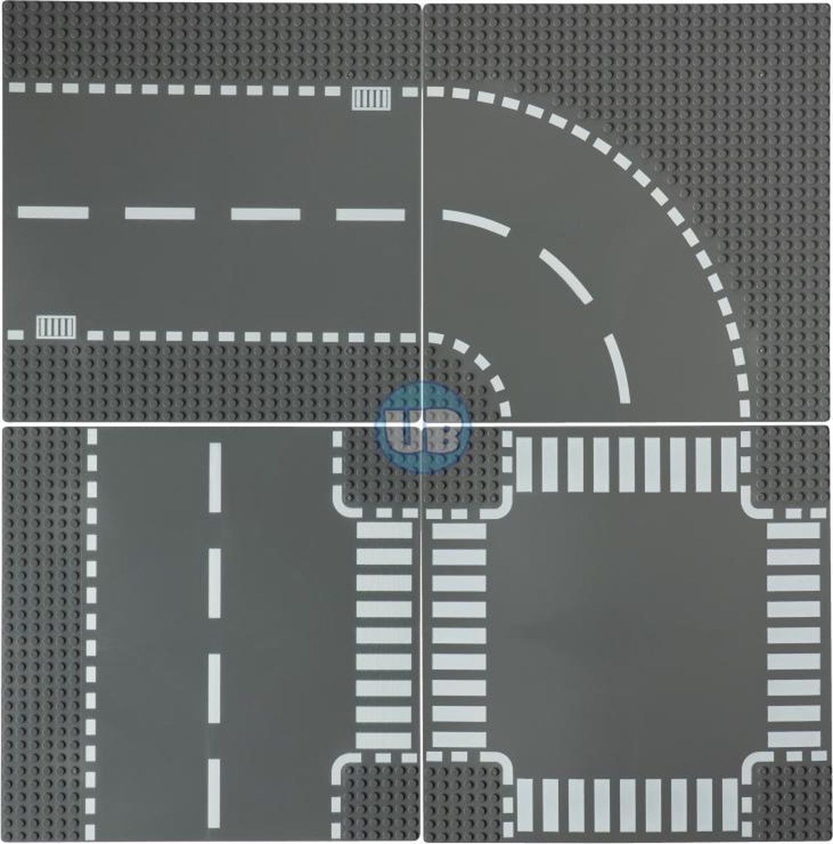 City wegenplaten kruising, recht, bocht en T splitsing