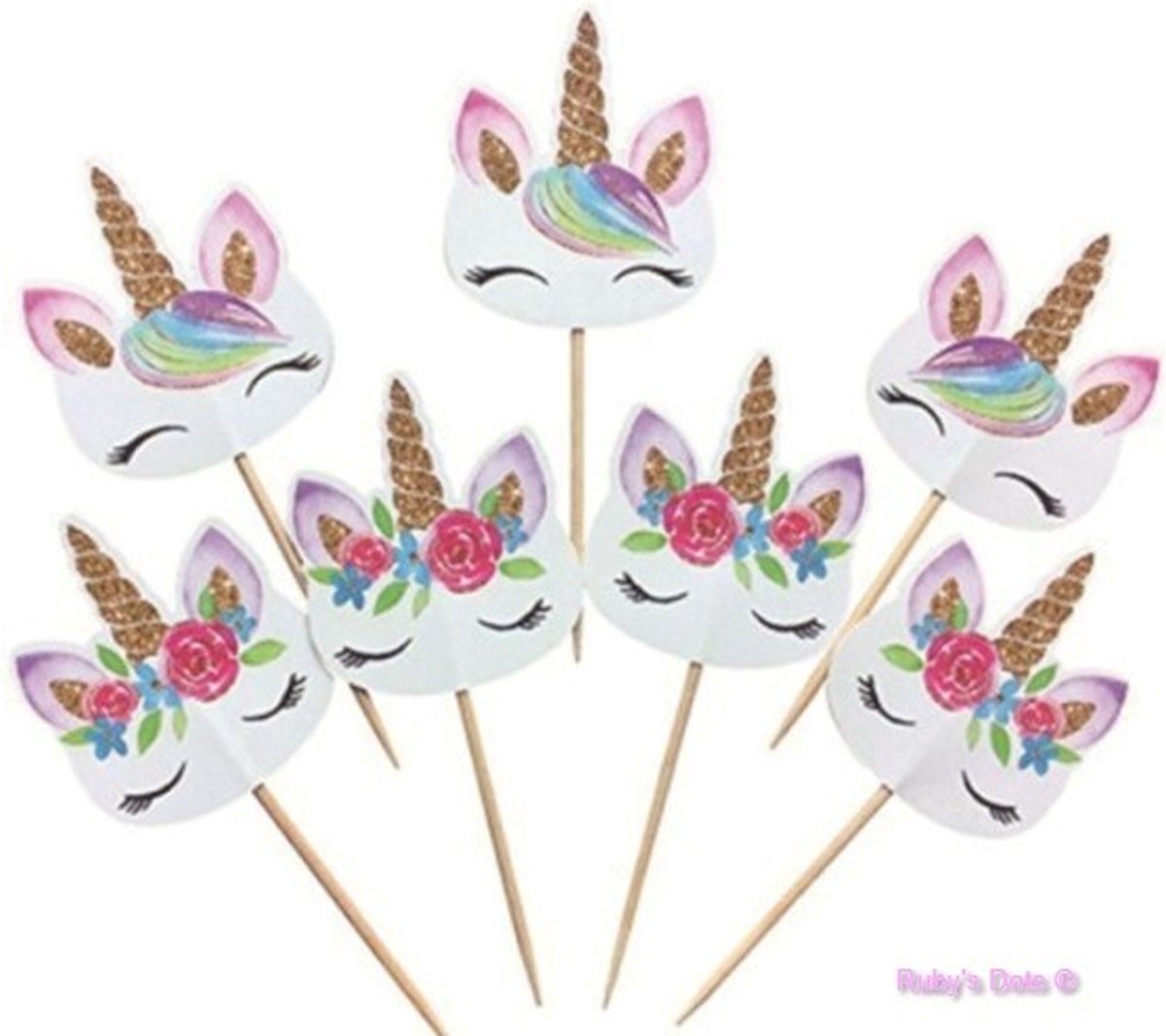 24 stuks - Unicorn cupcake prikkers - Eenhoorn - Toppers - Kinderen - Feestje - Baby shower - Taart - Decoratie - Cocktailprikkers - Hapjes