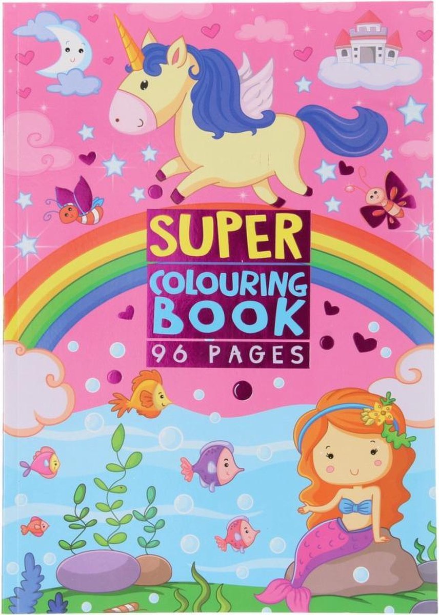 Super kleurboek Eenhoorn, prinsessen en zeemeermin - Unicorn - 96 kleurplaten