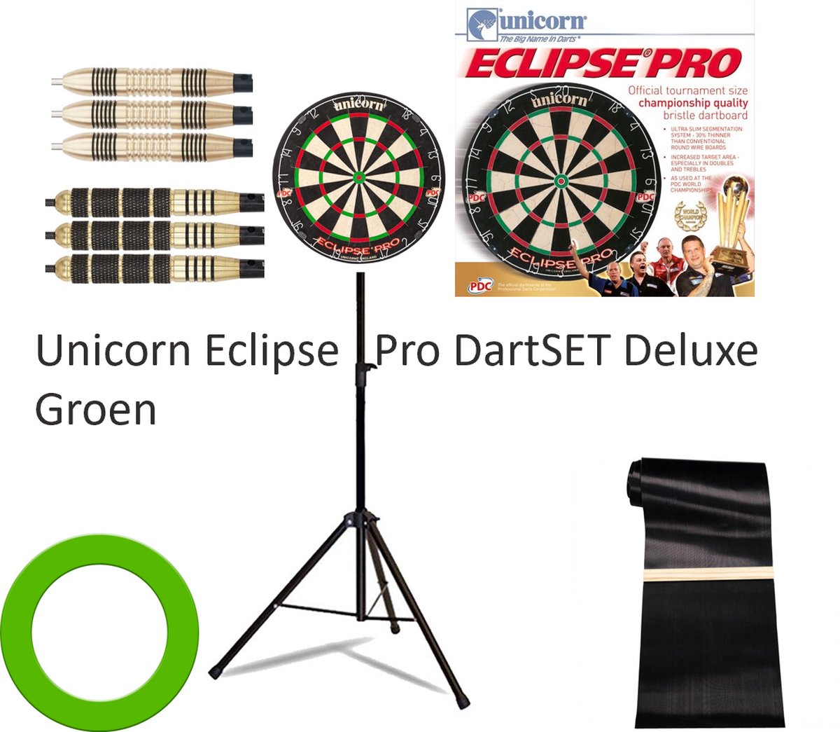 Unicorn Eclipse pro dartSET Deluxe Groen incl Dartstandaard & 6 darts + Surround Ring Groen + Rubberen Ochemat