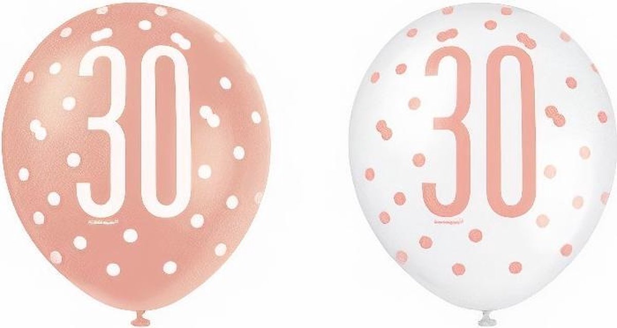 Unique Ballonnen 30 Jaar 30 Cm Latex Roségoud 6 Stuks