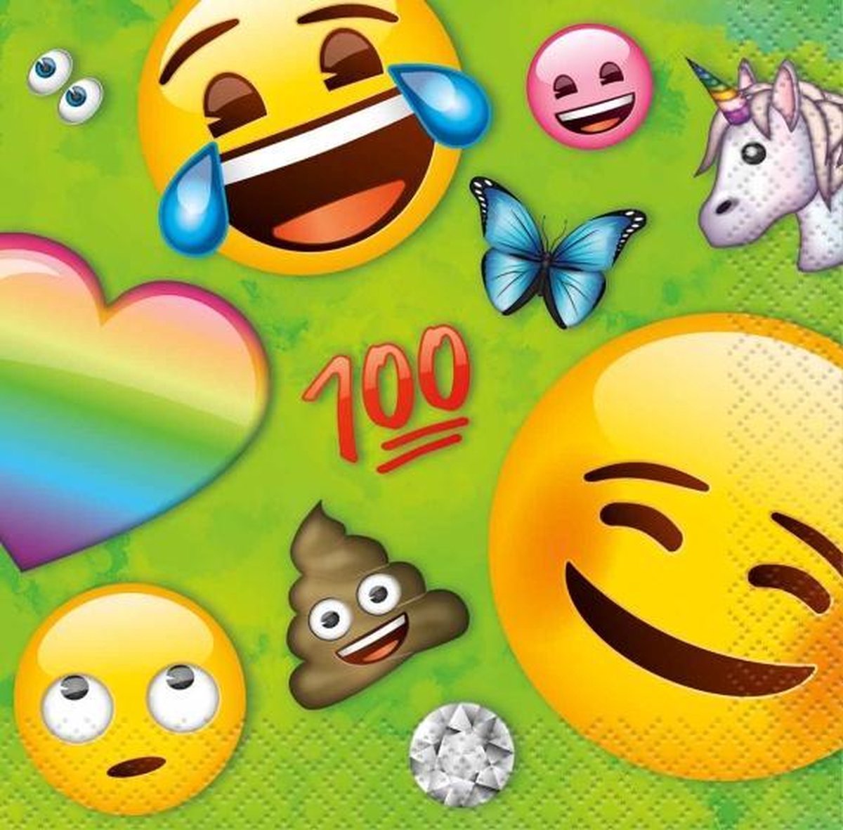 servetten Rainbow Fun Emoji 23 cm groen 16 stuks