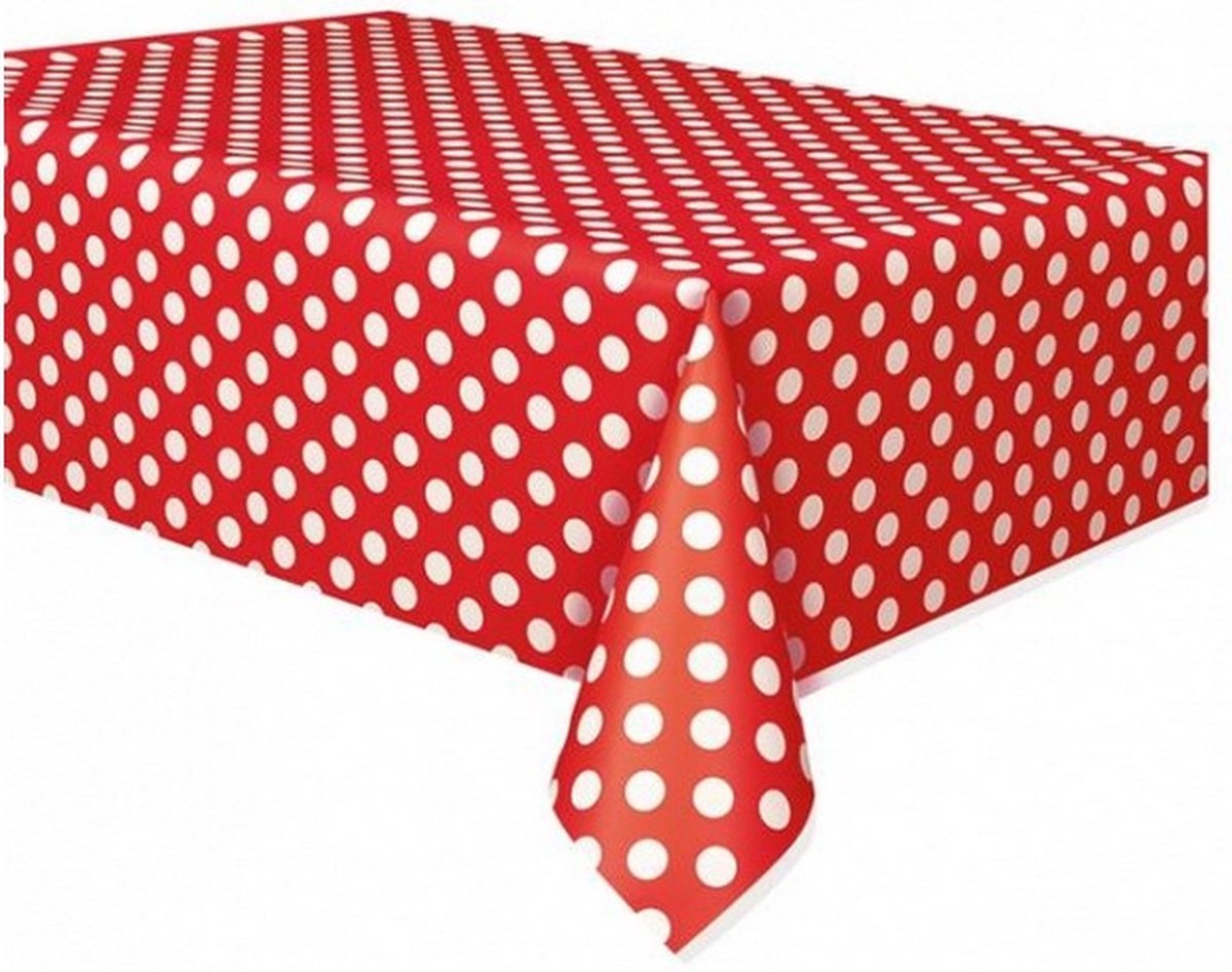 tafelkleed gestipt 137 x 274 cm rood/wit