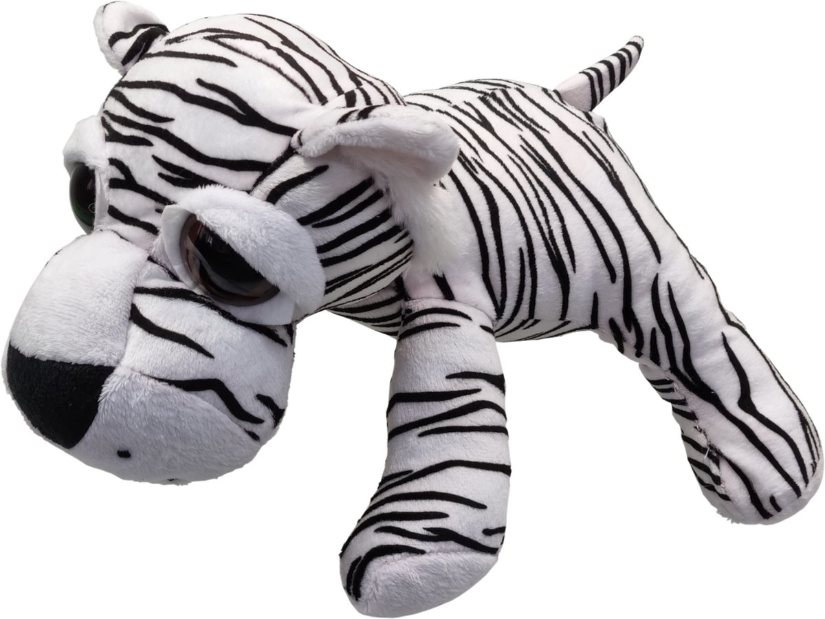 UNITOYS – Tijger Thomas – Liggend met grote ogen – 28cm – Wit