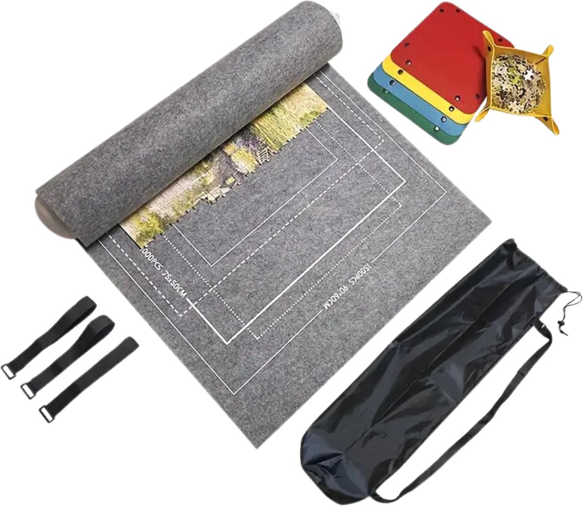 Bovista   - Portapuzzle - Puzzelmap - 500 Stukjes - 1000 Stukjes - 1500 Stukjes - Puzzelkoffer - Puzzelbord - Opbergsysteem - Grijs - Inclusief Accessoires