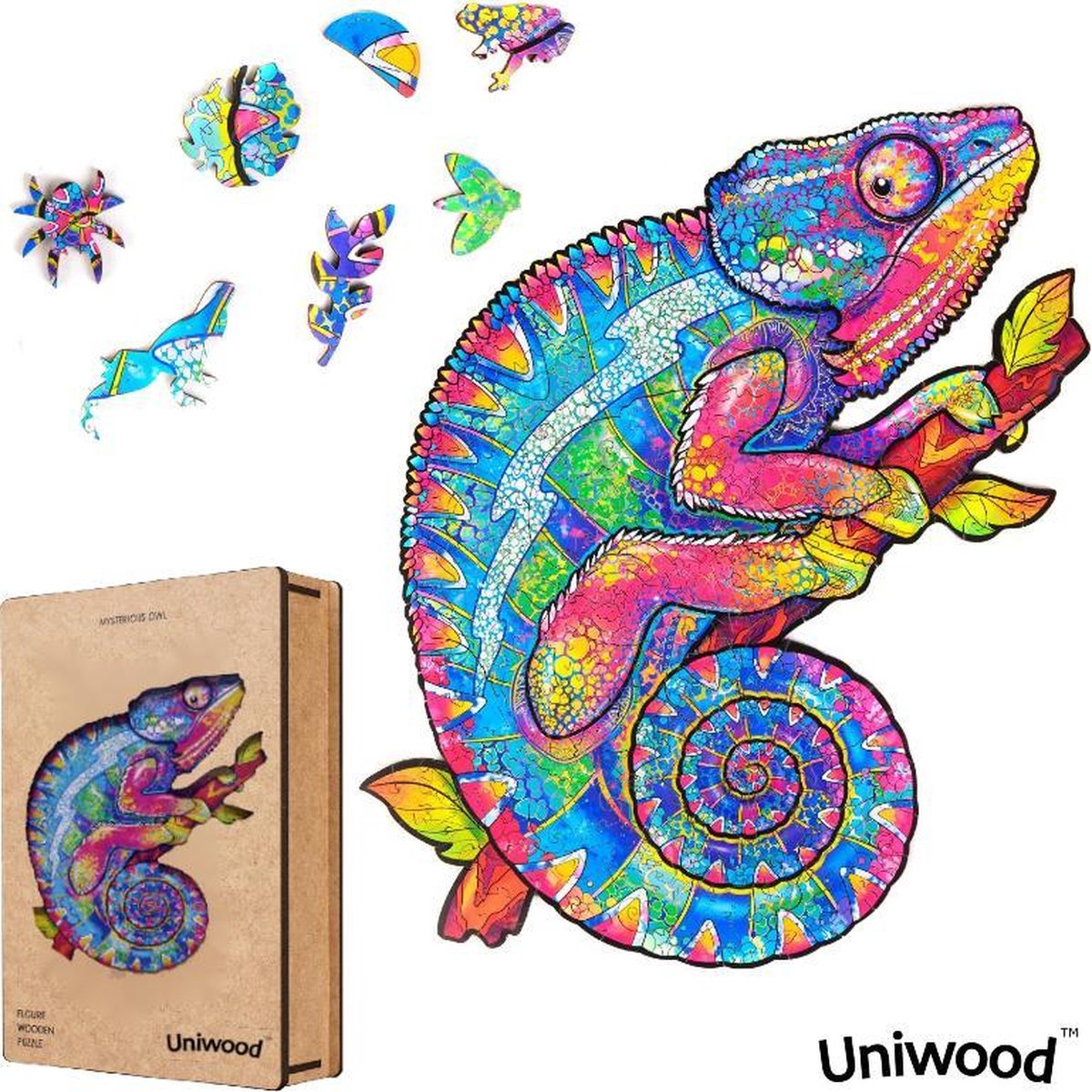 Uniwood™️ - Houten Puzzel volwassenen Jigsaw puzzels wooden puzzle unidragon puzzel 3d Kameleon A5