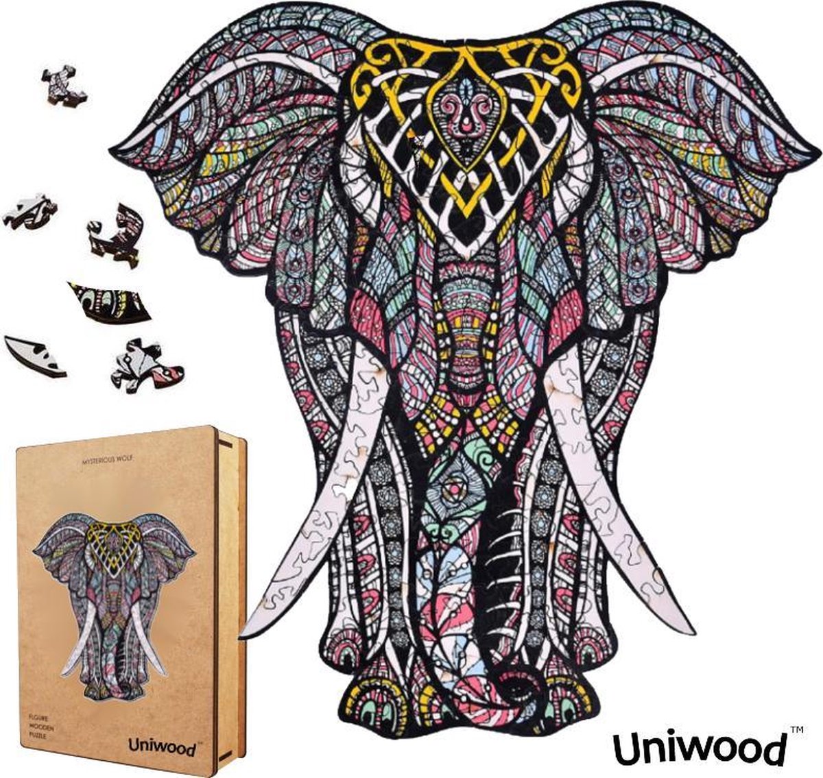 Uniwood™️ - Houten Puzzel volwassenen Jigsaw puzzels wooden puzzle unidragon puzzel 3d Olifant A5