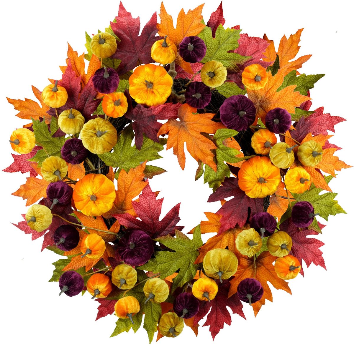  ® Decoratieve herfstkrans met kleurrijke bladeren en pompoenen voor sfeervolle inrichting