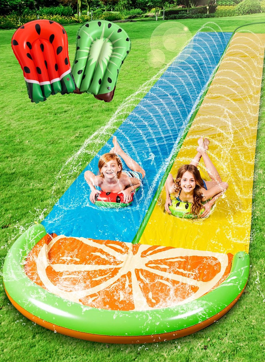  ® Extra Lange Waterglijbaan Set 8,5 METER ! Met Gratis Dubbele Opblaasbare Planken en Sproeier voor Zomerplezier