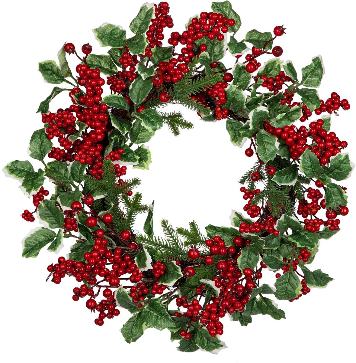  ® Kunstkerstkrans met bessen en hulst voor binnen en buiten decoratie
