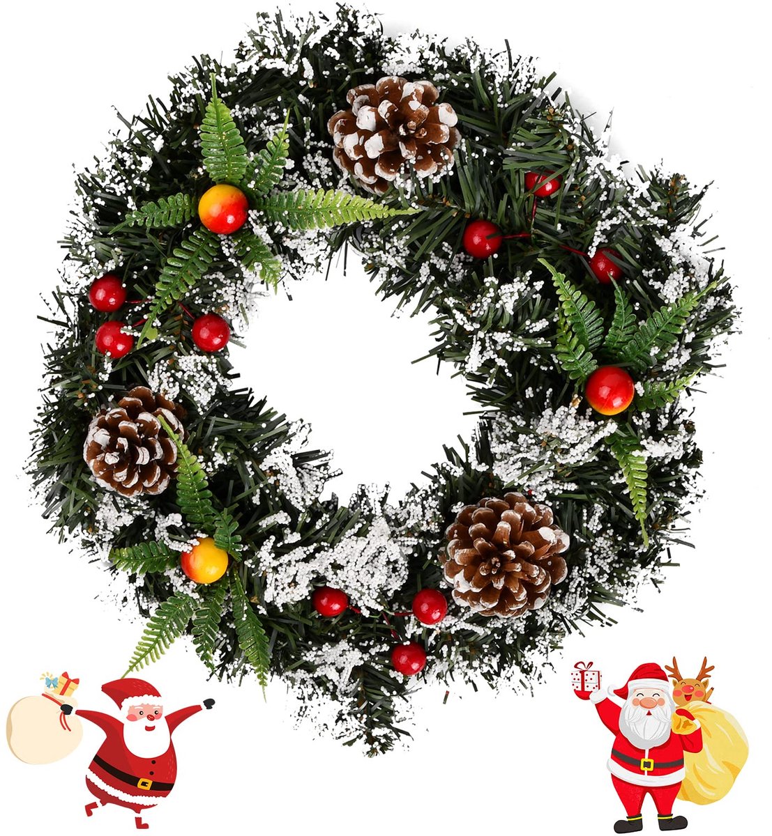  ® Kunstmatige kerstkrans met bessen en dennenappels voor feestelijke voordeurdecoratie
