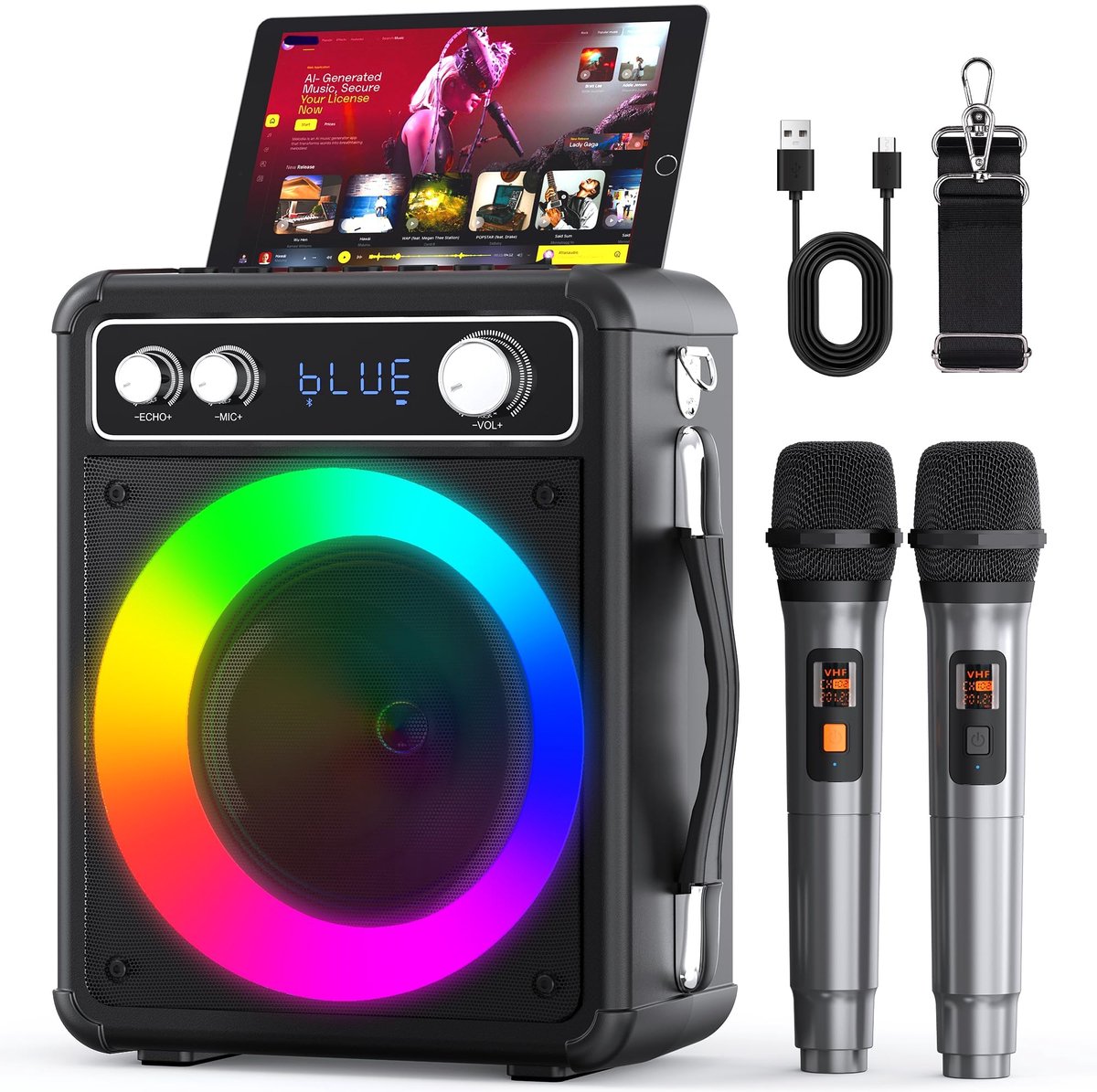  ® Multifunctionele Draagbare Karaoke Box met LED Lichteffecten en Diverse Invoeropties