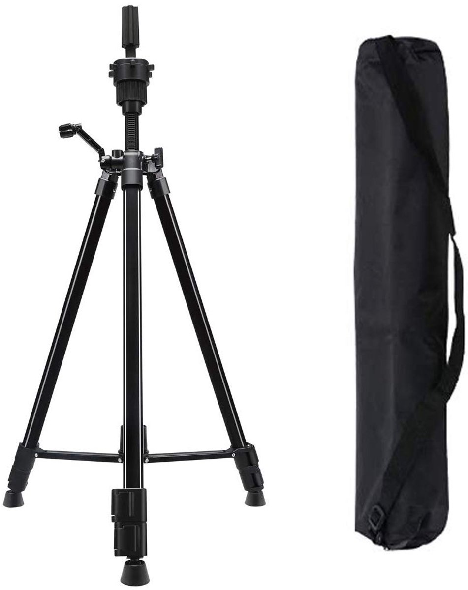  ® Verstelbare metalen pruikstandaard met anti-slip basis en draagtas