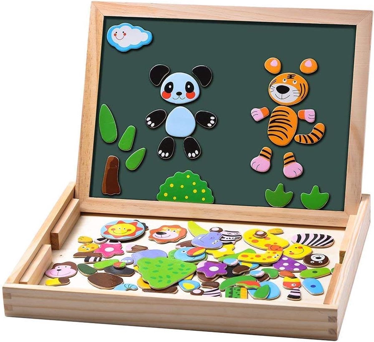 URBANKR8 - Houten magnetische puzzel - 100+ stuks magnetisch puzzelbord - boerderijpatroon spelletjes - educatieve tekenezel schoolbord - houten speelgoed voor kinderen vanaf 3 jaar oud