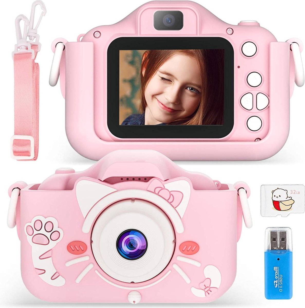 V&C Products® Kindercamera 1080p HD - Inclusief 32 GB geheugenkaart - digitale - Alternatief Vtech - Vlog camera - Roos