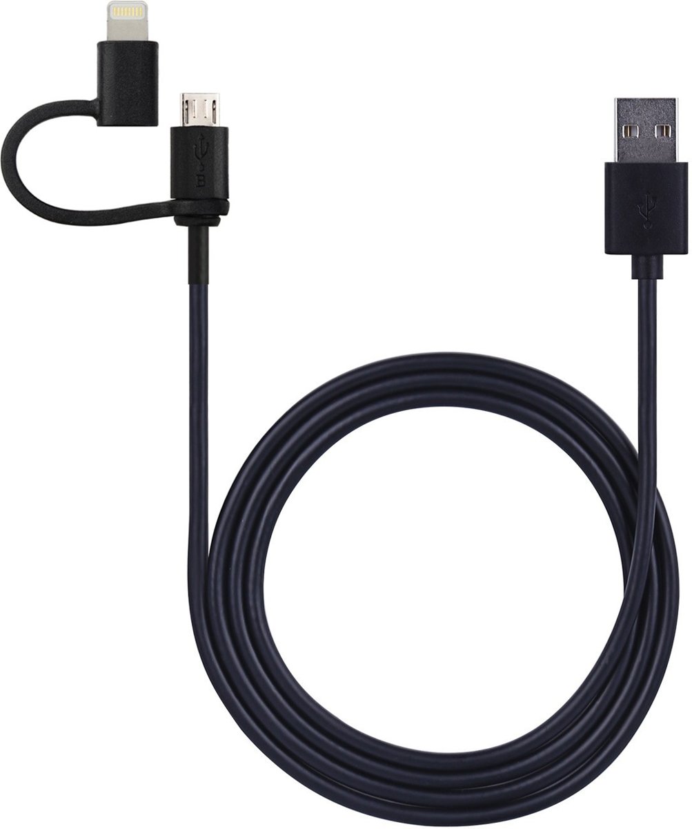 V7 LTMCUSB1M-BLK-2EC 1m USB A Lightning / Micro USB Zwart mobiele telefoonkabel