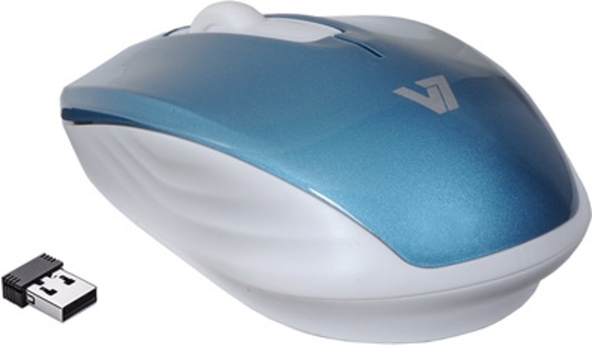 V7 MV3040-24G-BLU-15EB RF Draadloos Optisch 1200DPI Blauw, Wit muis