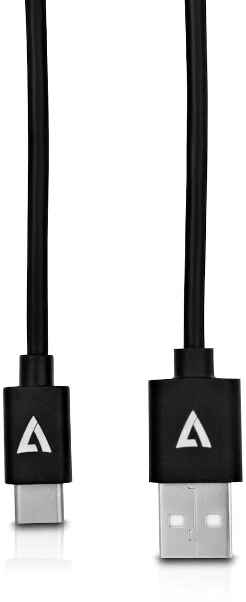 V7 V7U2AC-2M-BLK-1E 2m USB A USB C Mannelijk Mannelijk Zwart USB-kabel