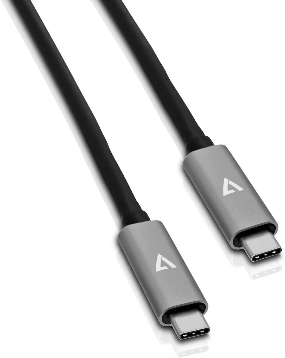 V7 V7UCC-2M-ALUGR-1EC 2m USB C USB C Mannelijk Mannelijk Aluminium, Grijs USB-kabel