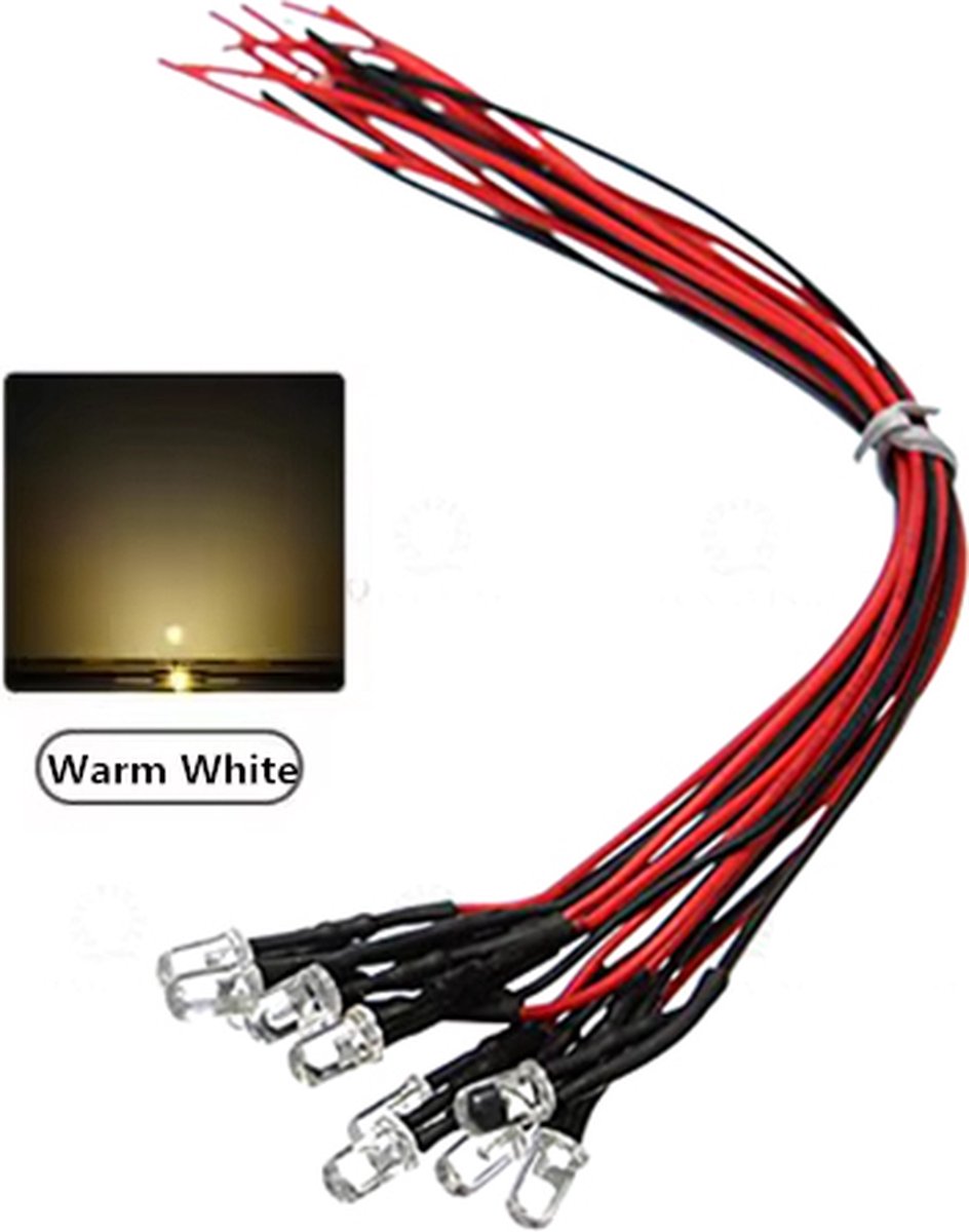 Modelbouw Knipper Led 3mm Blinking met kabel 12V - 10 stuks - kleur Warmwit