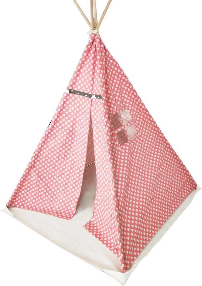 Wigwam tipi speeltent Floortje - indianen tent - met vloer kussen - linnen en katoen - roze