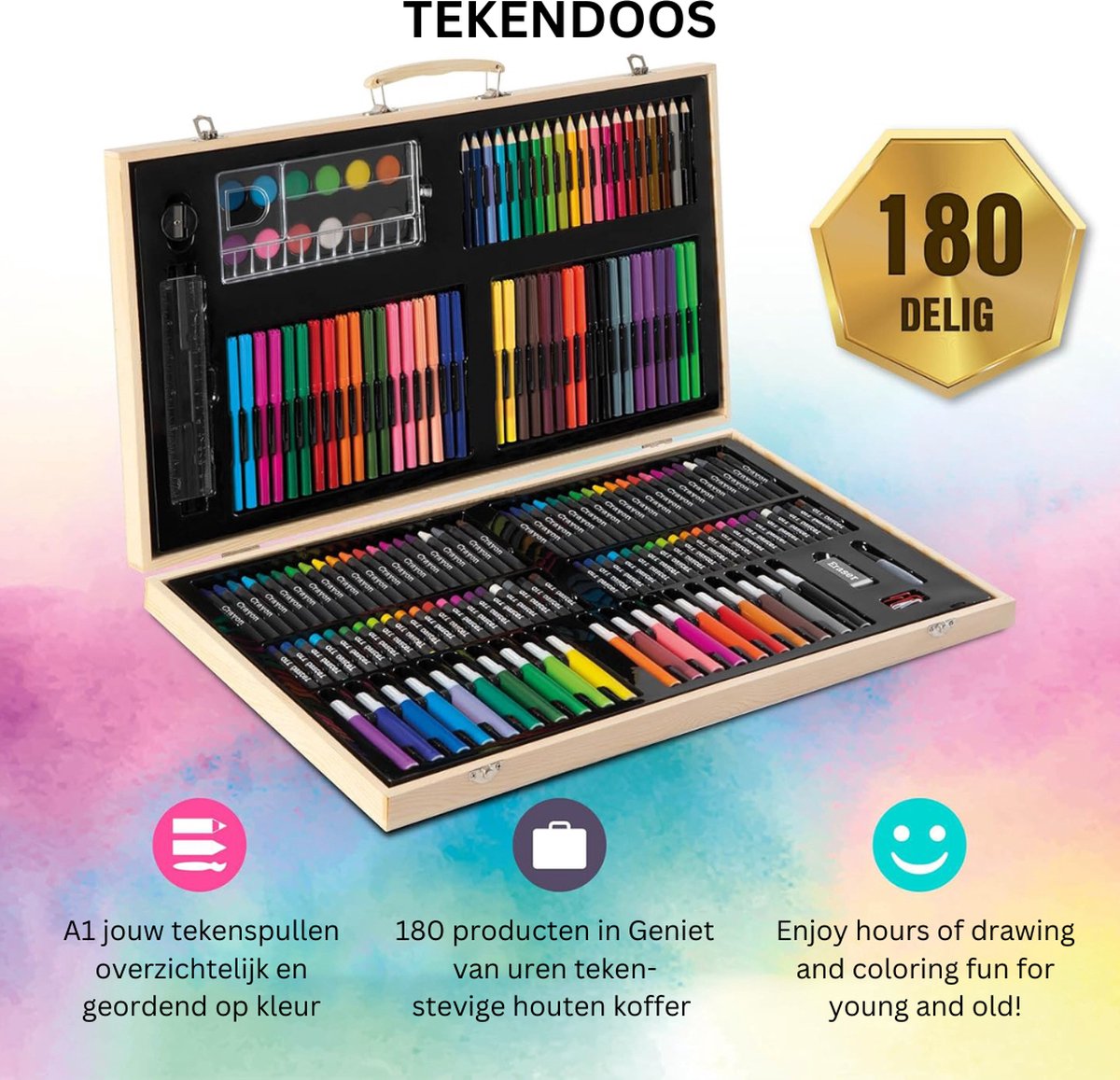   Tekenkoffer Kinderen - Tekendoos - Kleurpotloden - Stiften